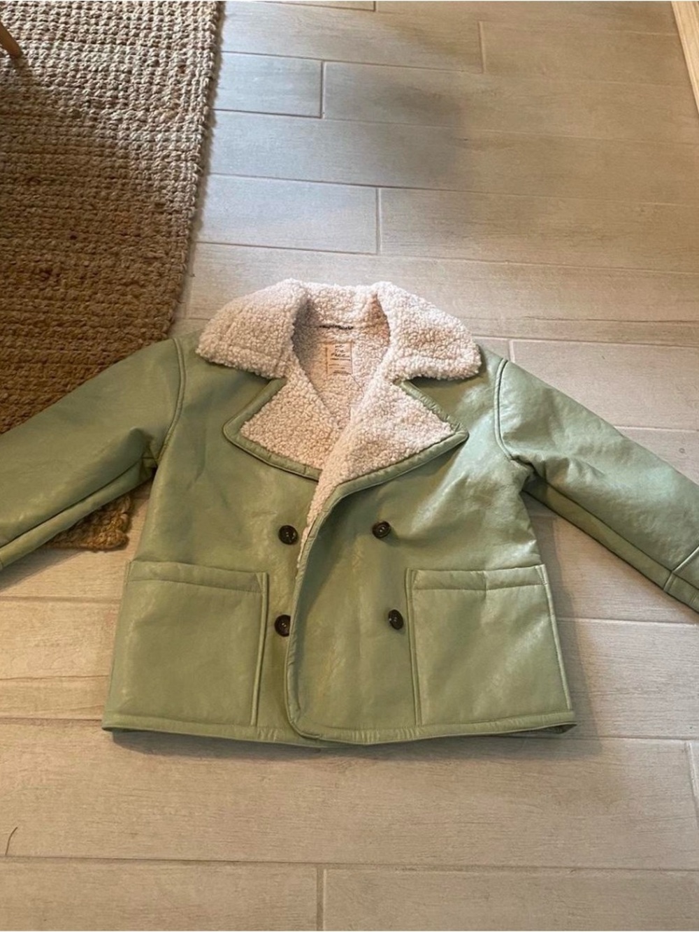 Free People Sage Green Sherpa-Lined Peacoat